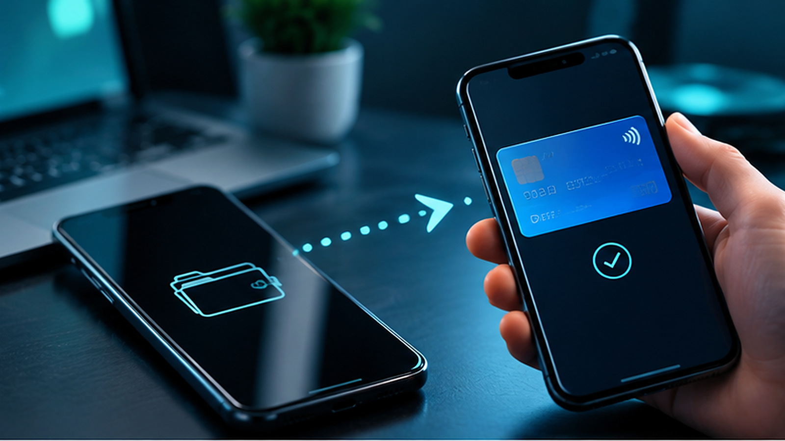 Új telefonon aktivált digitális bankkártya a mobilfizetés beállításának szemléltetésére.