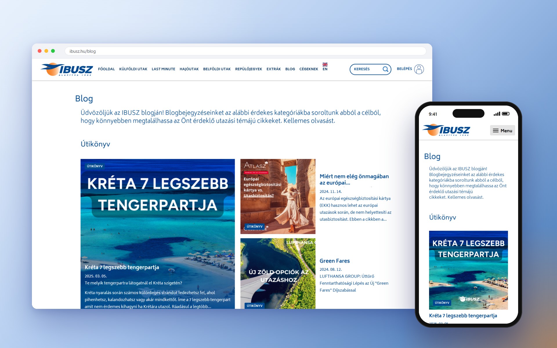 Az IBUSZ blogja utazási cikkekkel asztali böngészőben és mobilon